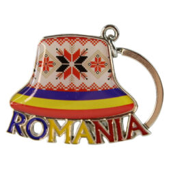 Breloc metalic "Romania" 5 x 7 cm palaria osan tricolor