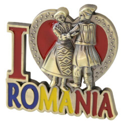 Alternative view of Magnet de frigider metalic "I love Romania" 6 x 6.5 cm cuplu cu inimioara