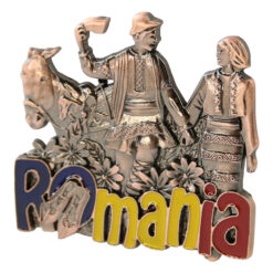 Magnet de frigider metalic "Romania" 6.5 x 6 cm cuplu cu magar