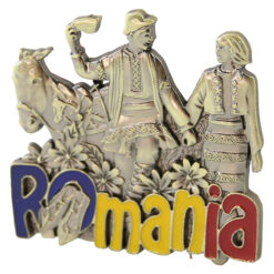 Alternative view of Magnet de frigider metalic "Romania" 6.5 x 6 cm cuplu cu magar