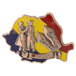 Magnet de frigider metalic "I love Romania" 7 x 5 cm Harta Romaniei, opinci