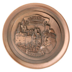 Magnet de frigider metalic rotund "Romania / Dracula" 7.5 cm