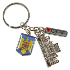 Breloc metalic "I love Romania" 2.5 x 12 cm Stema Romaniei