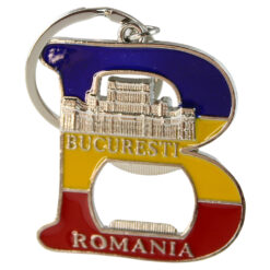 Breloc metalic "Romania" 5 x 9 cm Bucuresti litera B