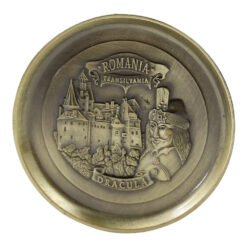 Magnet de frigider metalic rotund "Romania / Dracula" 6 cm