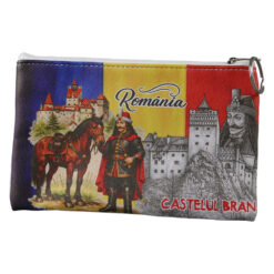 Breloc tip gentuta suvenir Romania cu fermoar si breloc 17 x 10.5 cm - Castelul Bran si Vlad Tepes