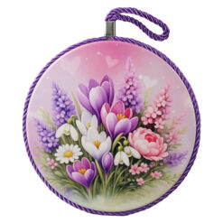 Decor de perete rotund din ceramica 17 cm cu flori de primavara