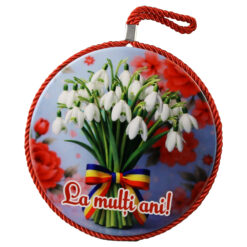 Decor de perete rotund din ceramica "La multi ani!" 17 cm Ghiocei