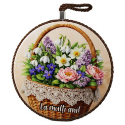 Decor de perete rotund din ceramica "La multi ani!" 17 cm Flori de primavara in cos