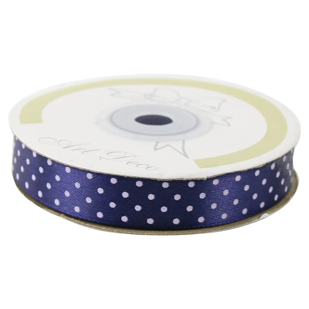Rola panglica satin 15 mm x 25 m, Albastru cu buline albe, Art Deco