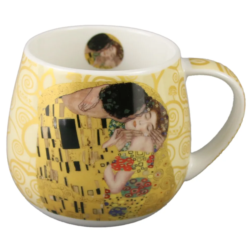 Cana din portelan 430 ml "The Kiss" ecru de Gustav Klimt, in cutie decorativa - imagine 2