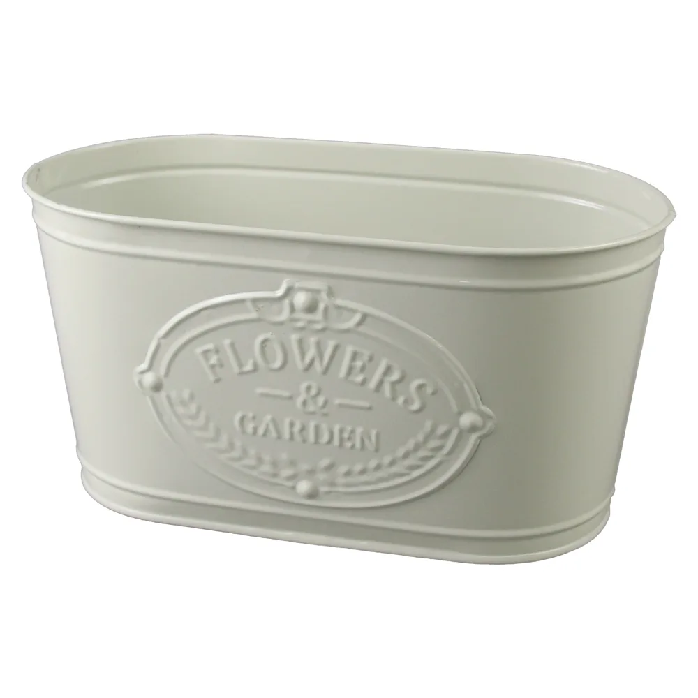 Ghiveci oval din metal 23 x 11.5 cm, "Flowers & Garden", crem