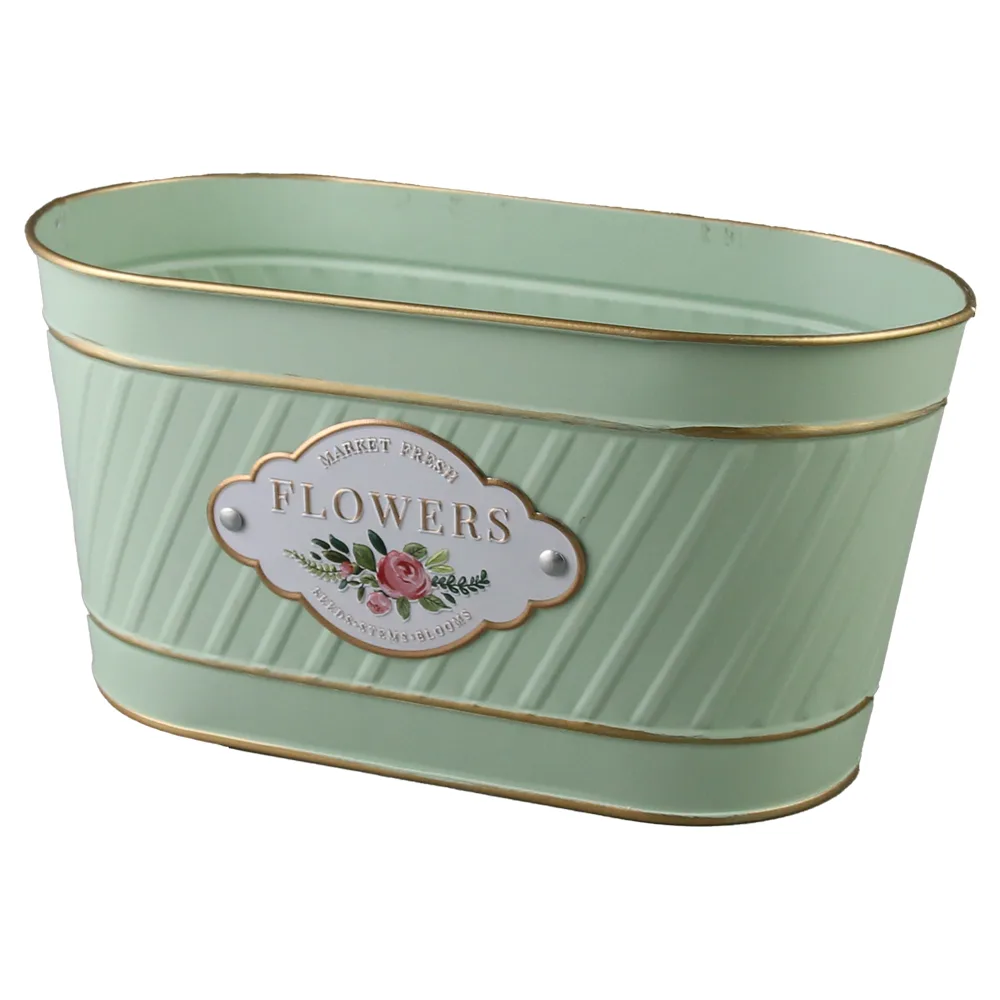 Ghiveci oval din metal 23 x 11.5 cm, "Market fresh Flowers"
