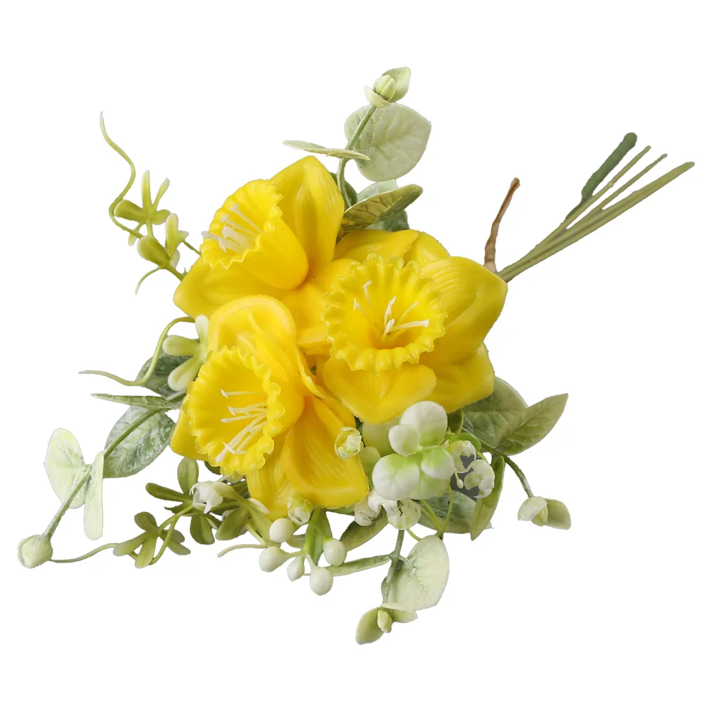 Buchet artificial cu narcise galbene si verdeata 41 cm