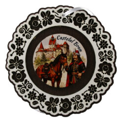 Decor de perete din lemn Castelul Bran 18.5 cm, Vlad Tepes cu cal