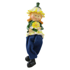 Figurina decorativa din rasina cu picioare mobile 18 cm fata/baiat cu floare, modele asortate
