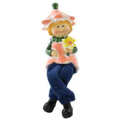 Alternative view of Figurina decorativa din rasina cu picioare mobile 18 cm fata/baiat cu floare, modele asortate