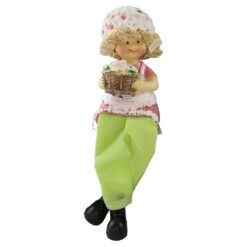 Figurina decorativa din rasina cu picioare mobile 16 cm fata/baiat cu flori, modele asortate