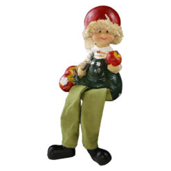 Figurina decorativa din rasina cu picioare mobile 16 cm fata/baiat cu mar, modele asortate