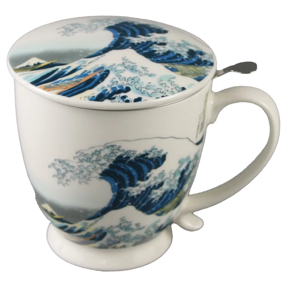 Cana portelan cu infuzor metalic si capac 510 ml "The Great Wave" de K. Hokusai in cutie decorativa - imagine 2