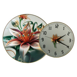 Ceas de perete decorativ din plastic cu model floral Crin 50 x 34.5 cm