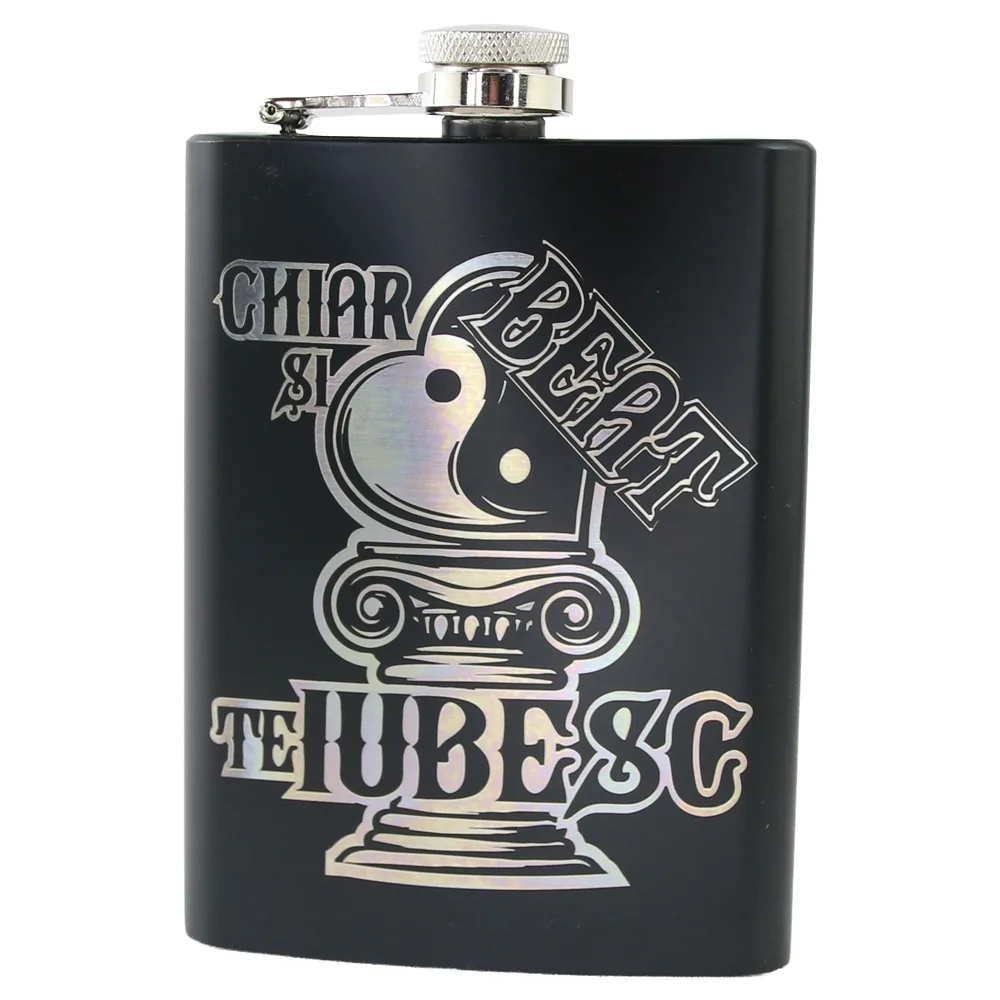 Plosca metalica gravata 220 ml "Chiar si beat te iubesc!"