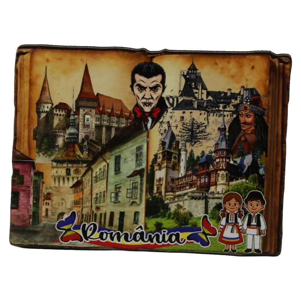 Magnet de frigider din placaj "Romania" 8.5 x 6 cm - Castele / Vlad Tepes - imagine 2