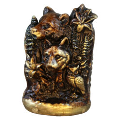 Statueta decorativa din ipsos 7 x 10 cm cu urs, lup si bufnita