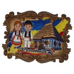 Magnet de frigider din placaj Romania 8 x 6 cm Casa Taraneasca