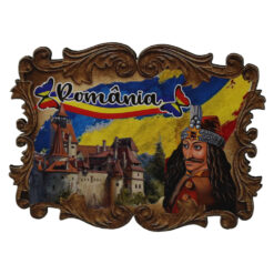 Magnet de frigider din placaj "Romania" 8 x 6 cm - Castelul Bran & Vlad Tepes