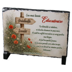 Placa din ardezie "Cea mai buna Educatoare..." 19 x 14 cm cu suporturi din plastic