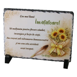 Placa din ardezie "Cea mai buna Invatatoare..." 19 x 14 cm cu suporturi din plastic