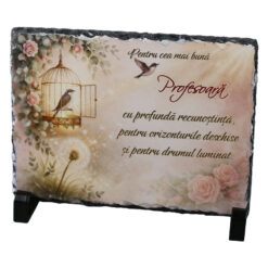 Placa din ardezie "Pentru cea mai buna Profesoara..." 19 x 14 cm cu suporturi din plastic