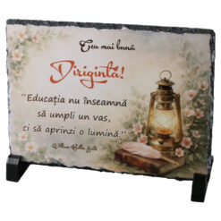 Placa din ardezie "Cea mai buna Diriginta..." 19 x 14 cm cu suporturi din plastic