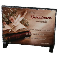 Placa din ardezie "Pentru o Directoare remarcabila..." 19 x 14 cm cu suporturi din plastic