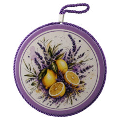 Decor de perete rotund din ceramica 17 cm cu lamai si lavanda
