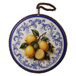 Decor de perete rotund din ceramica 17 cm decor cu lamai, albastru