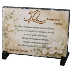 Placa ardezie "50 de ani de eleganta si inspiratie..." 19 x 14 cm