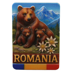 Magnet de frigider din rasina "Romania" 5.5 x 8 cm, Ursoaica cu pui