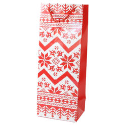 Punga cadou pentru bauturi din hartie 12 x 32 cm motive traditionale rosu-alb