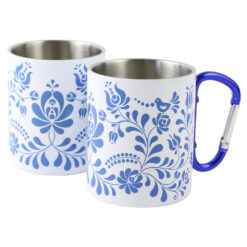 Cana metalica cu carabina 240 ml cu motive florale albastre