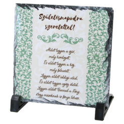 Placa ardezie "Szuletesnapodra szeretettel!" 14 x 14 cm, verde