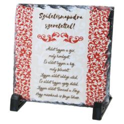 Placa ardezie "Szuletesnapodra szeretettel!" 14 x 14 cm, rosu