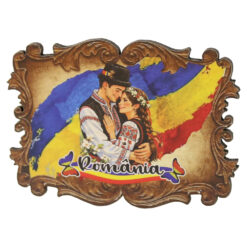Magnet de frigider din placaj Romania 8 x 6 cm cuplu