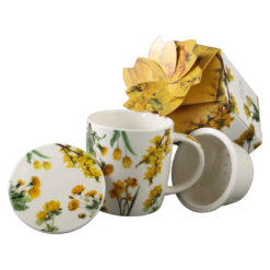 Cana portelan cu infuzor si capac "Yellow Flowers" 400 ml, in cutie decorativa