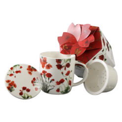 Cana portelan cu infuzor si capac "Red Flowers" 400 ml, in cutie decorativa