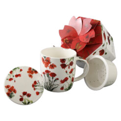 Alternative view of Cana portelan cu infuzor si capac "Red Flowers" 400 ml, in cutie decorativa