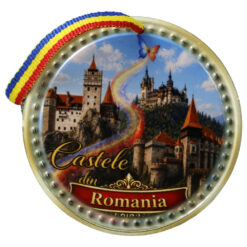 Magnet de frigider rotund din ceramica Castele din Romania 6.5 cm