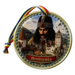 Magnet de frigider rotund din ceramica Castelul Bran 6.5 cm, Vlad Tepes