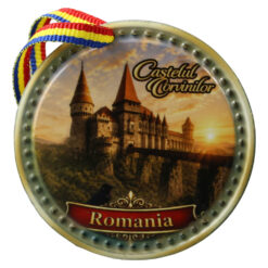 Magnet de frigider rotund din ceramica Castelul Corvinilor 6.5 cm